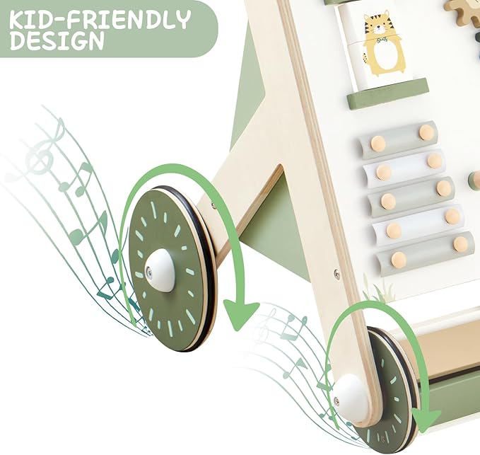 Beright Wooden Baby Walker with Roller Upgraded, Push and Pull Learning Activity Walker, Multi-Functional Kids’ Activity Toys, Develops Motor Skills & Stimulates Creativity, Green-CubbioJoy