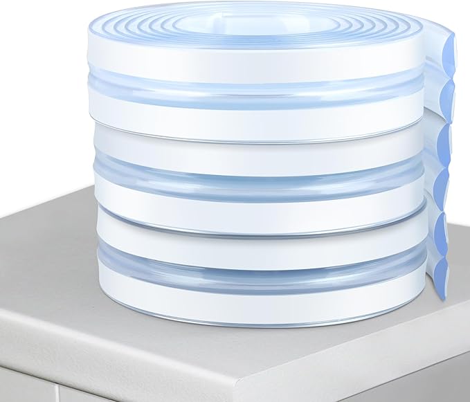 Baby Proofing, 0.4in Edge Protector Strip Clear, Thickened Silicone Soft Corner Protectors with Upgraded Pre-Taped Strong Adhesive, 19.6ft Edge Protectors for Cabinets, Tables, Drawers (White)-CubbioJoy