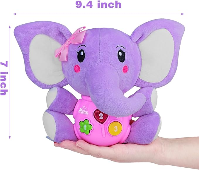 Aitbay Plush Elephant Music Baby Toys 0 3 6 9 12 Months, Cute Stuffed Aminal Light Up Baby Toys Newborn Baby Musical Toys for Infant Babies Boys & Girls Toddlers 0 to 36 Months (Purple)-CubbioJoy