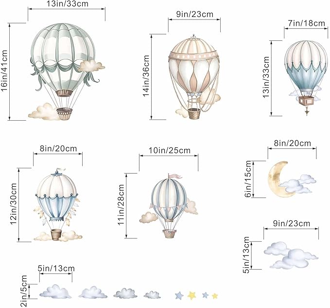 Baby Balloon Wall Stickers for Nursery: Kids Boys Girls Bedroom Wall Decals - Hot Air Balloon Stars Cloud-CubbioJoy