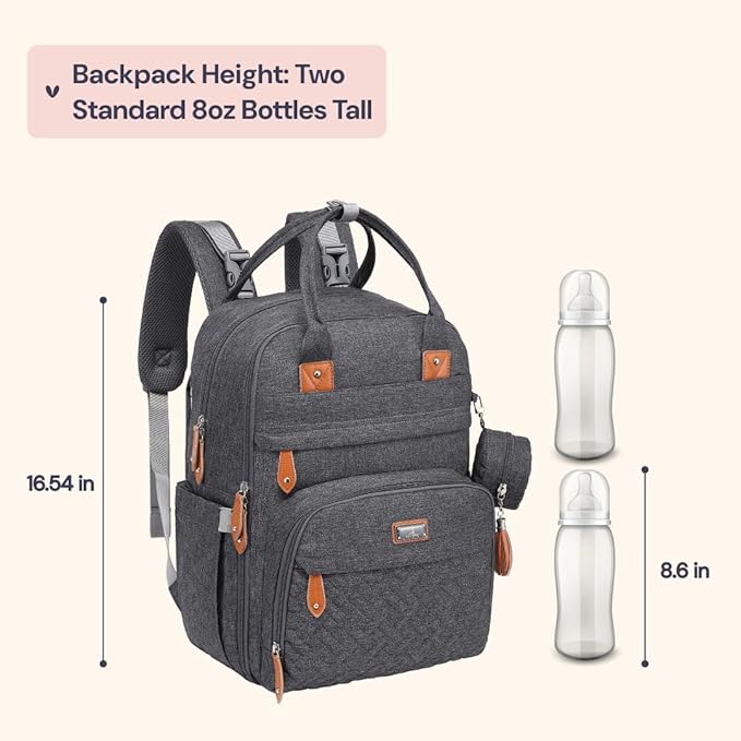 BabbleRoo Diaper Bag Backpack - Baby Essentials Travel Tote - Multi Function Waterproof Diaper Bag, Travel Essentials Baby Bag with Changing Pad, Stroller Straps & Pacifier Case - Unisex, Dark Gray-CubbioJoy