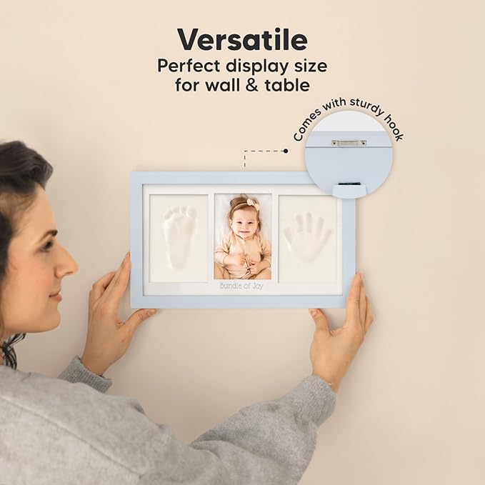 Baby Hand and Footprint Kit - Clay Handprint Keepsake Frame, Newborn Nursery Picture Frame, Personalized New Mom Gifts for Baby Shower & Registry (Mist Blue)-CubbioJoy