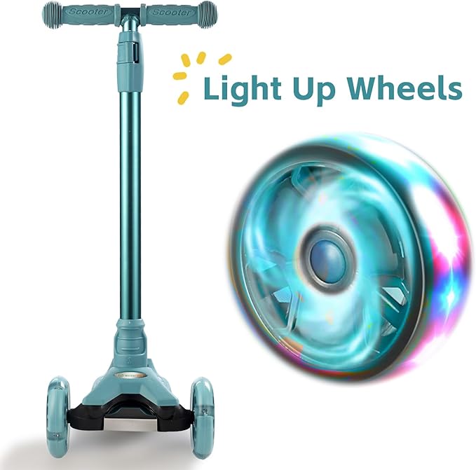 3 Wheel Scooter for Kids Ages 6-12,Kids Scooter with Light Up Wheels, Sturdy Deck Design, and 4 Height Adjustable Suitable for Kid Ages 3-12-CubbioJoy