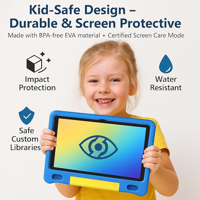 10.1 Inch Kids Tablet with Shockproof Case | Android 14, 64GB+8GB RAM, 12H Battery | Parental Control, Google Kids Space & Preloaded Educational Apps | WiFi 6, HD Display, Ages 3-12-CubbioJoy