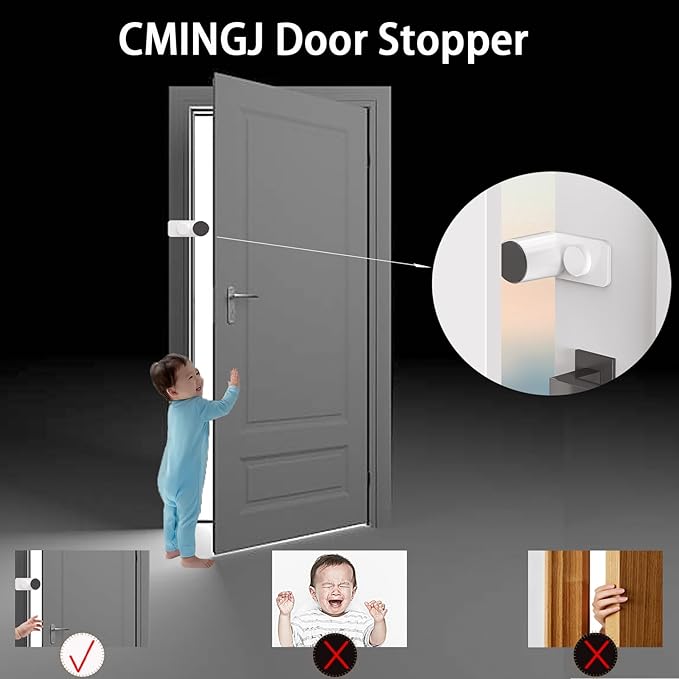 CMINGJ (8 Pack) Adjustable Door Guard Door Stop, Door slam Stopper, Finger Pinch Guard,Revolving Door Stopper for Baby Child Proofing, Anti Door slam, Pet Door Stopper, Easy to Install,White (8 Pack)-CubbioJoy