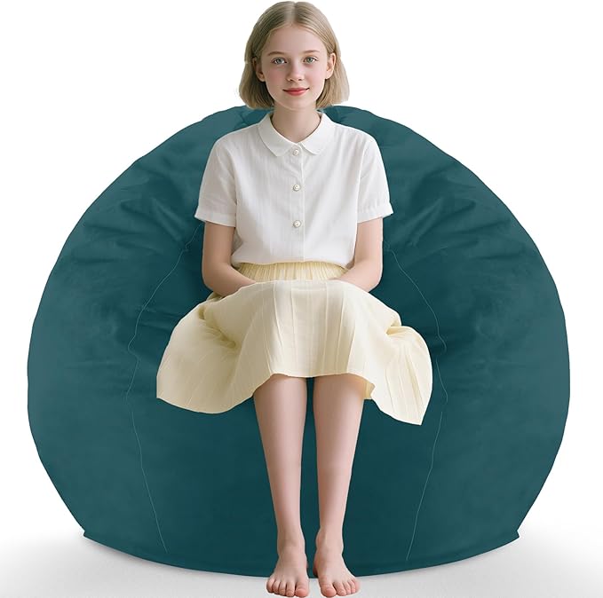 2FT Bean Bag Chair, Comfy Bean Bag Chairs with Memory Foam Filled, Fluffy Beanbag Sofa with Dutch Velvet Cover, Teardrop BeanBag Chairs for Living Room, Playroom - Sea Blue-CubbioJoy
