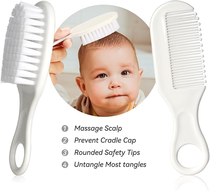 Baby Grooming Kit, Infant Safety Care Set with Hair Brush Comb Nail Clipper Nasal Aspirator,Baby Essentials Kit for Newborn Girls Boys (Grey White)-CubbioJoy