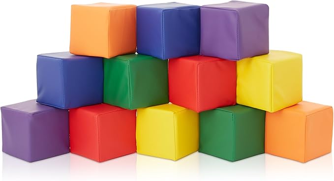 Casafield Toddler Foam Building Blocks (12-Piece Set), 5.5" x 5.5" Soft Play Colorful Kids Stacking Cubes for Daycare, Nursery, Preschool-CubbioJoy