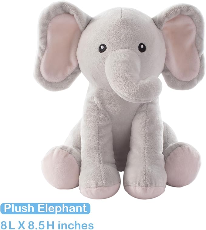 4 Piece Crib Bedding Set for Boys Girls, Infant Toddler Nursery Baby Bedding Sets Includes Cartoon Quilt, Fitted Crib Sheet, Crib Skirt and Plush Elephant Toy-CubbioJoy