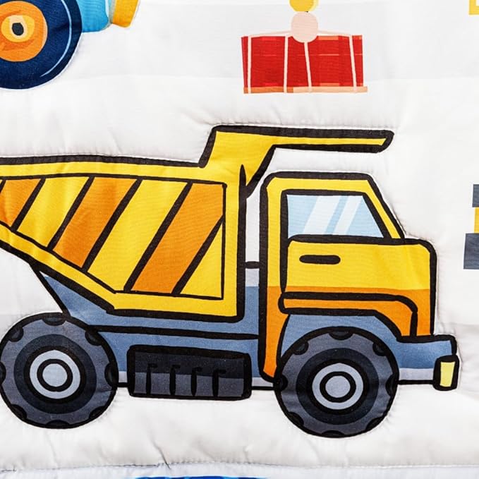 3 Piece Baby Boy Crib Bedding Set Construction Theme Baby Comforter Set for Crib Nursery Bed Set Decor with Fitted Crib Sheet, Comforter and Skirt for Boys Girls (Construction)-CubbioJoy