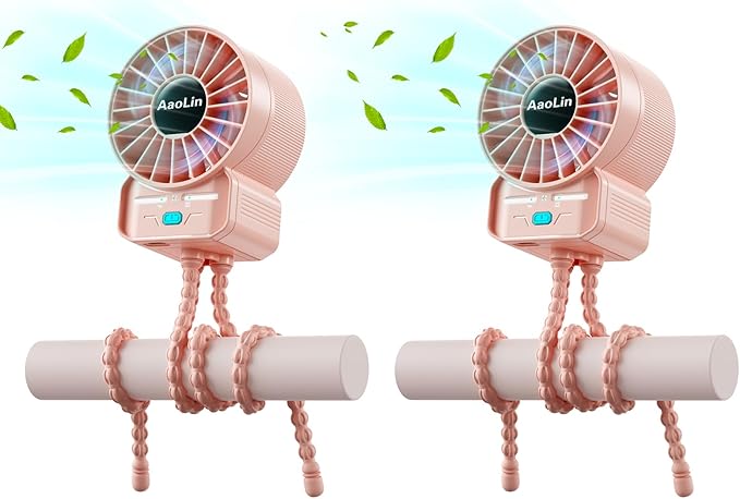 2 Pack Multifunctional Portable Stroller Fan 4 Speed 6600rpm High Speed Usb Rechargeable Personal Mini Handheld Fan Extended Tripod For Desktop Winding Kids Bed Treadmill Bike Golf Cart Outdoor Travel-CubbioJoy