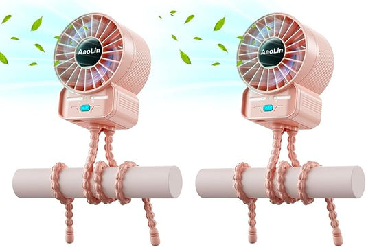 2 Pack Multifunctional Portable Stroller Fan 4 Speed 6600rpm High Speed Usb Rechargeable Personal Mini Handheld Fan Extended Tripod For Desktop Winding Kids Bed Treadmill Bike Golf Cart Outdoor Travel-CubbioJoy