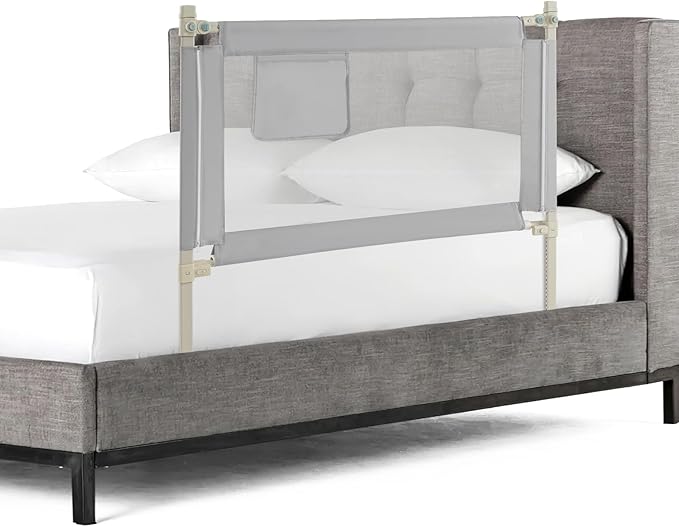 BABY JOY Bed Rail for Toddlers, 47''Long, Height Adjustable & Foldable Baby Bed Rail Guard w/Storage Pocket & Double Safety Child Lock for Kids Twin Double Full Size Queen King Mattress (Grey)-CubbioJoy