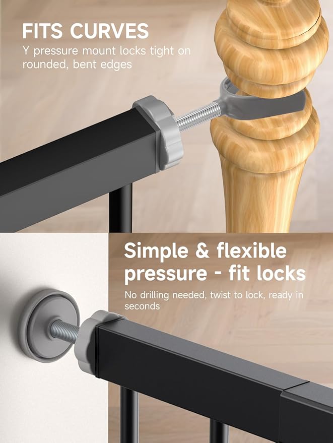 29.5-40.5" Baby Gate for Stairs, Dog Gate for Doorways, Walk Thru Auto Close Metal Baby Safety Gate for The House, Stairs and Doorways, Child Gate Pressure Mounted, Pet Gate for Dog Indoor - Black-CubbioJoy