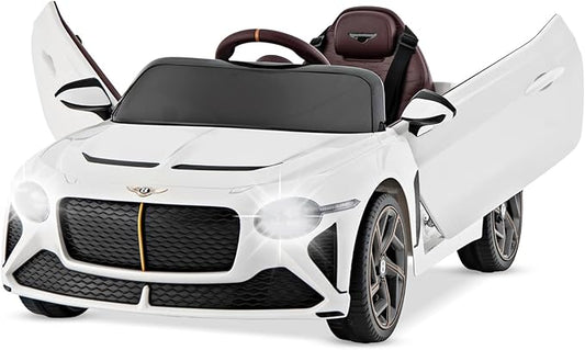 Costzon Ride on Car, 12V Licensed Bentley Bacalar Battery Powered Kids' Electric Vehicles w/Remote Control, Scissor Doors, Wireless Connection, Lights/Sound Effects, Kids Car Toys for Toddlers(White)-CubbioJoy