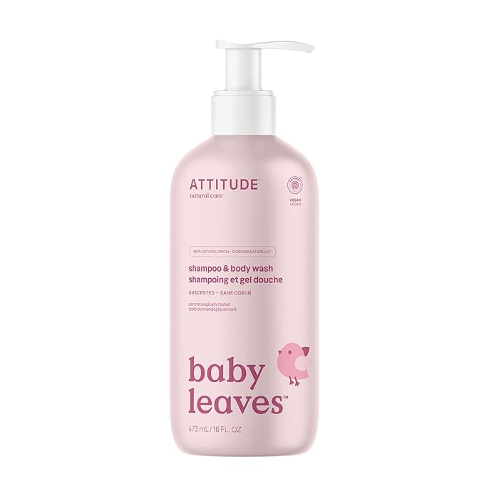 ATTITUDE 2-in-1 Shampoo and Body Wash for Baby, Fragrance-Free EWG Hypoallergenic Plant- and Mineral-Based Ingredients, Vegan and Cruelty-Free, Unscented, 16 Fl Oz-CubbioJoy