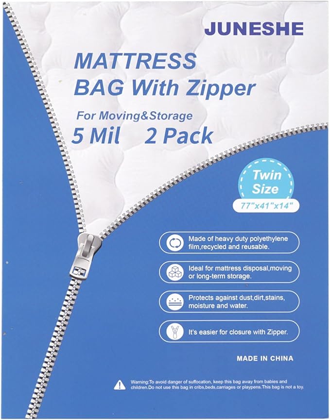 2 Pack Twin Mattress Bags for Moving and Storage-5 Mil Zipper Plastic Waterproof Mattress Storage Bags-CubbioJoy
