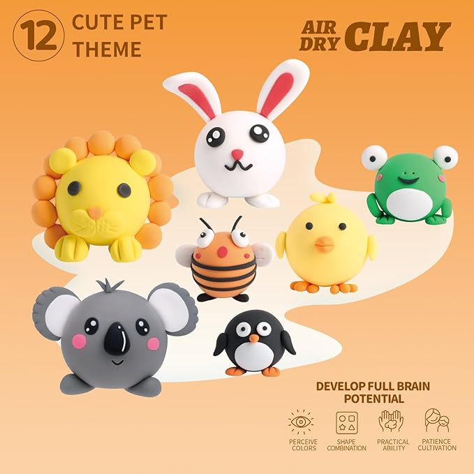 Air Dry Clay Kits - Modeling Clay for Kids, Ultra Light & Soft, Safe & Non-Toxic, DIY Air Dry Clays Kit with Sculpting Tools and Tutorials, Creatible Art Crafts Toys Gifts for Boys Girls-CubbioJoy