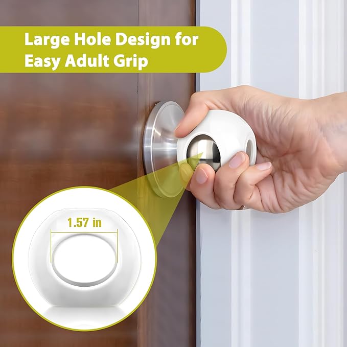 Child Proof Door Knob Covers 6 Pack Door Knob Safety Cover for Kids to Keep Kids from Opening Doors Baby Proof Door Knob Covers 2.7 Inch Large Diameter Child Safety Door Knob Cover Fit More Round Knob-CubbioJoy