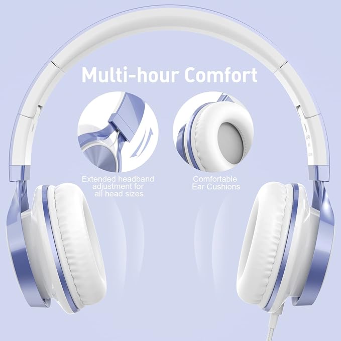 AILIHEN Kids Headphones for School Boys, Headphones with Microphone for Chromebook Laptop Computer Smartphone, 3.5mm Foldable Lightweight Headset for Teen Teenager (Violet)-CubbioJoy