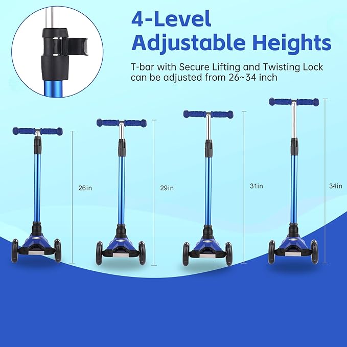 3 Wheel Scooter for Kids Ages 6-12,Kids Scooter with Light Up Wheels, Sturdy Deck Design, and 4 Height Adjustable Suitable for Kid Ages 3-12-CubbioJoy