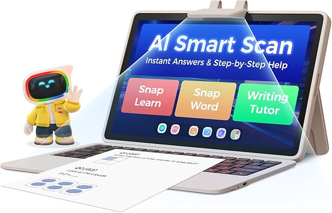 AI Kids Tablet with Scanner - 50000+ Content AI Tutor Learning Tablet with ELA, Math, ABC, Word, Read, Phonics, STEM for Homeschooler Educational Study for PreK - G6 (TalPad T100 with Keyboard)-CubbioJoy