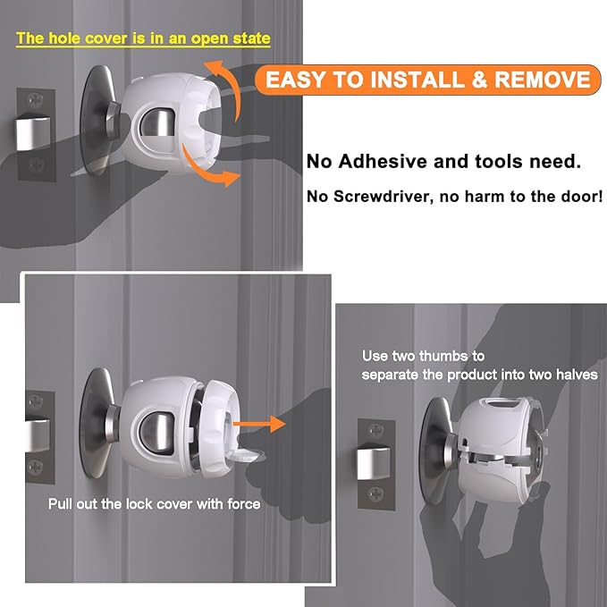 Innovative Door Knob Safety Cover for Kids (4 Pack) New Hidden Holes Covers and Lockable Design Babyproof Door knob Handle Cover - No Screwdriver or Tools Needs-CubbioJoy