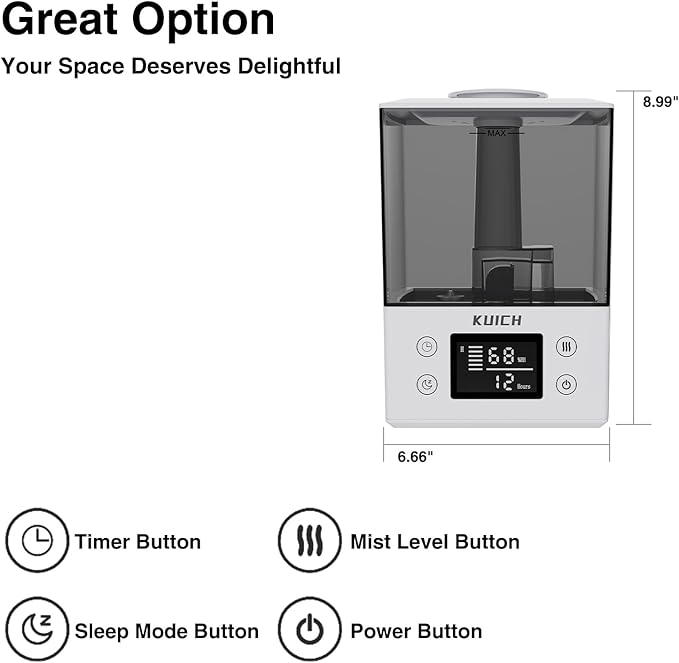 2.4L Air Humidifiers for Bedroom Baby - 26dB Quiet Cool Mist Air Humidifier for Nursery & Plants, Top Fill Air Humidifier Lasts Up to 30 Hours, Auto Shut-Off, Easy to Fill and Clean-CubbioJoy