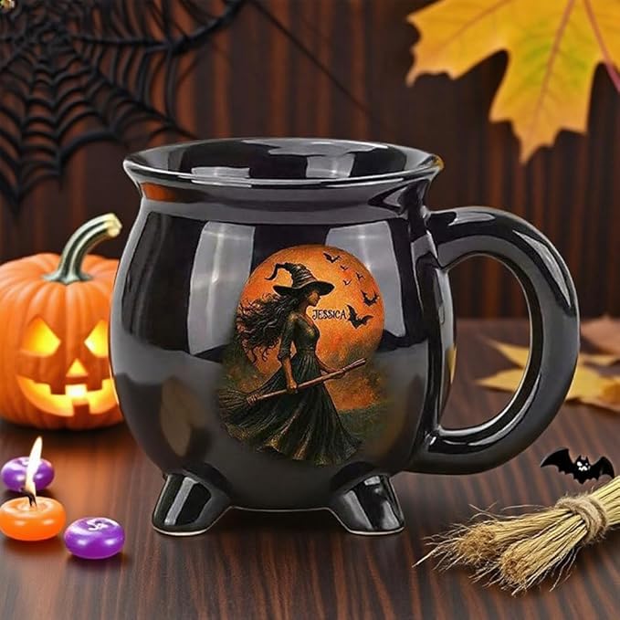 Custom Witch Cauldron Mug, Witch Themed Halloween Coffee Mug, Personalized Witches Brew Halloween Coffee Mug For Women, Besties, Family, Witches Cauldron (3 Pcs)-CubbioJoy