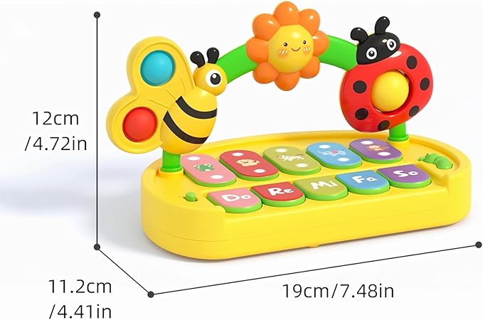 Baby Piano Toy for Kids 0-6-12-18 Months, Light Up Baby Keyboard Musical Toy with Press Pop Bubbles, 4 Modes Toddler Piano for Boys Girls Ages 1-3, Detachable & Portable Infant Toy Gift-CubbioJoy
