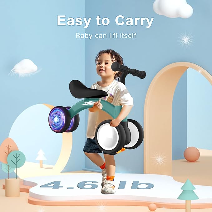Colorful Lighting Baby Balance Bike Toys for 1 Year Old Boy Girl Gifts, 10-36 Month Toddler Balance Bike, No Pedal 4 Silence Wheels & Soft Seat First Riding on Toys, 1st Birthday Gifts-CubbioJoy