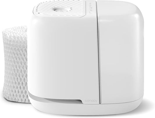 Canopy Bedside Humidifier 2.0, White, 36 HR Run Time, 2.5L Capacity - Reading Light & White Noise - Alleviate Symptoms of Allergies, Flu, Cold, Dry Skin - Humidifier, Filter, Power Cord & Adapter-CubbioJoy