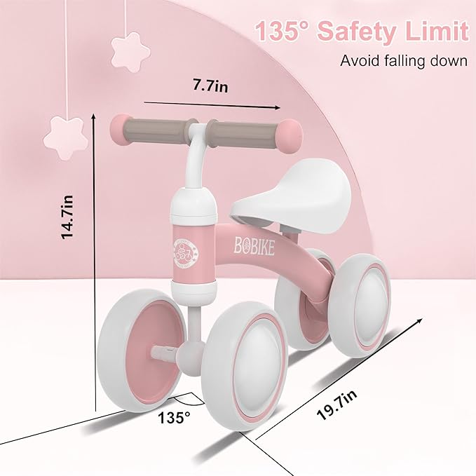 Baby Balance Bike Toys for 12-36 Months Kids Toy Boy and Girls Gifts Toddler Best First Birthday Gift Children Walker No Pedal Infant 4 Wheels Bicycle (Colorful, Pink-Light)-CubbioJoy