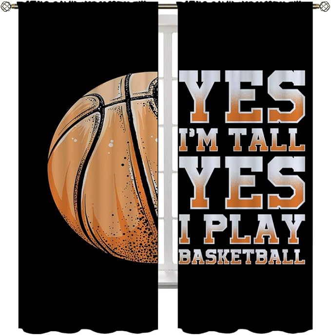 Basketball Blackout Curtains for Boy Girl Room Darkening Decor,Sport Theme Motto Dark Background Bedroom Living Room Home Rod Pocket Thermal Insulated Window Curtain/Drapes Panel,55x63 Inch…-CubbioJoy