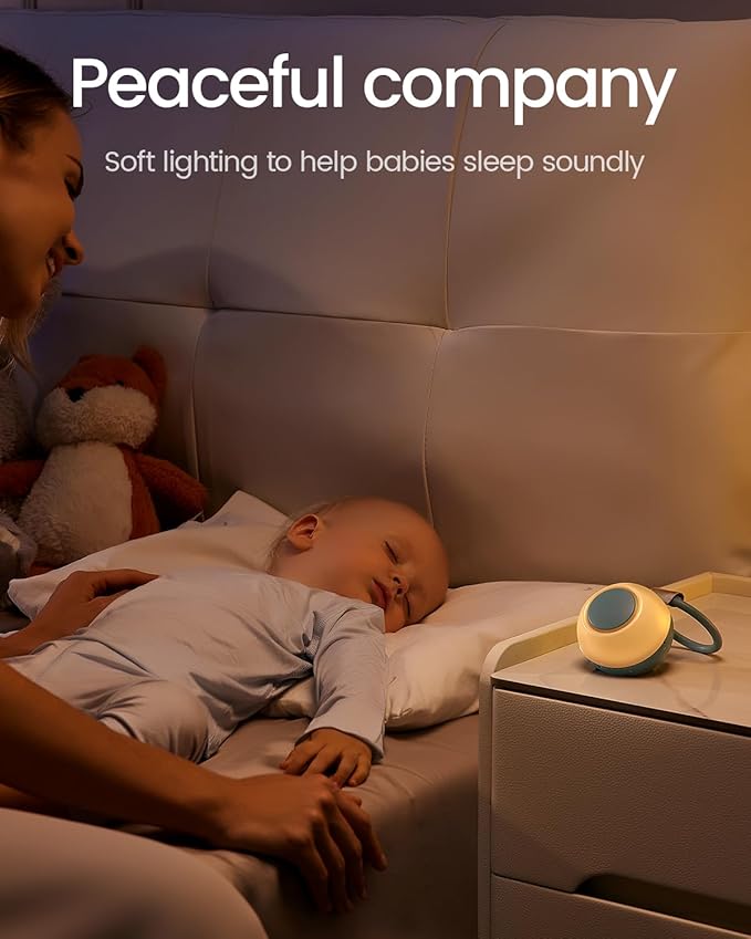 2025 Mom's Choice Awards, Portable Sound Machine for Baby Adult, AI Cry Detection, 18 Soothing Sound, Bluetooth Rechargeable White Noise Machine for Home Office Travel, Nursery Light, Cyan-CubbioJoy