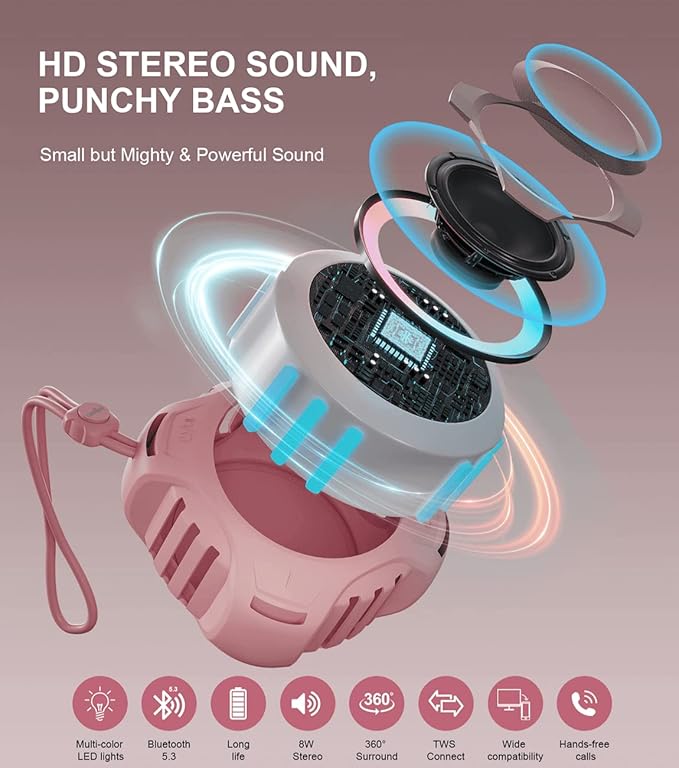 comiso Bluetooth Shower Speaker, Waterproof Bluetooth Speakers IPX7, Floating 2000mAh, Portable Wireless Speaker with LED Light, Loud HD Sound and Bass for Travel Beach Pool, Camping, Ideal Gifts.-CubbioJoy