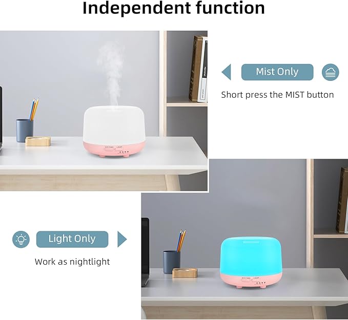 300ML Essential Oil Diffusesrs Remote Control, Aromatherapy Ultrasonic Diffuser, Cool Mist Aroma Humidfier Diffuser, 7 Color Changing LED Light, Auto-Off, Timer for Home, Room, Office, Kids.(Pink)-CubbioJoy
