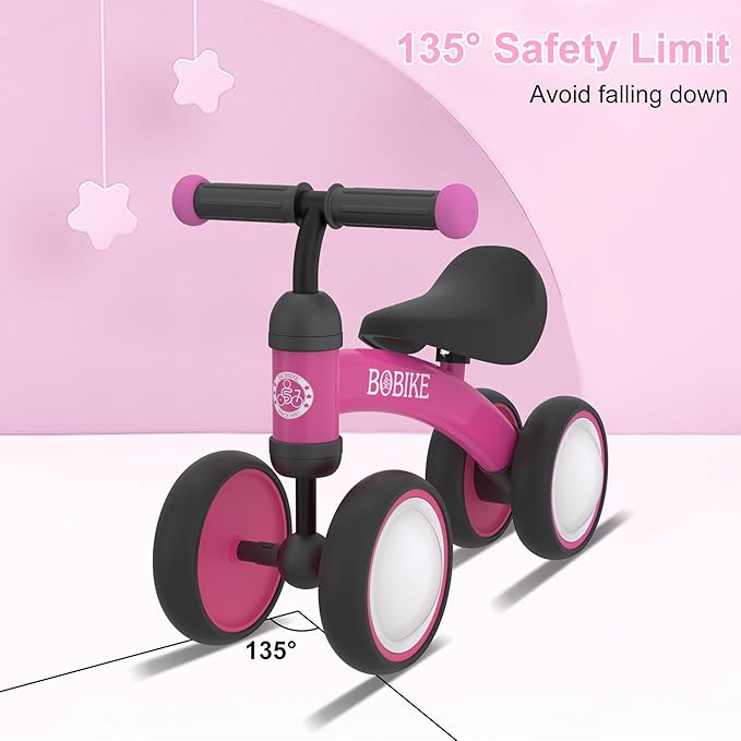 Baby Balance Bike Toys for 12-36 Months Kids Toy Boy and Girls Gifts Toddler Best First Birthday Gift Children Walker No Pedal Infant 4 Wheels Bicycle (Colorful, Rose Red-Light)-CubbioJoy