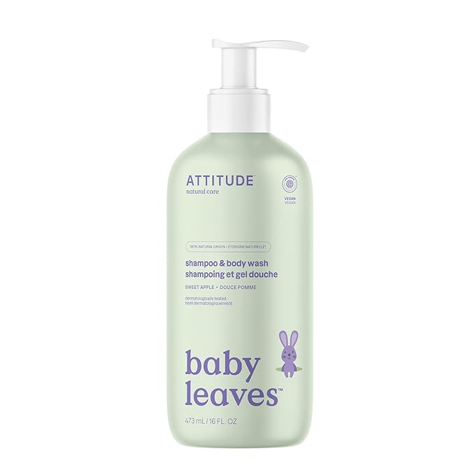 ATTITUDE 2-in-1 Shampoo and Body Wash for Baby, EWG Verified, Dermatologically Tested, Made with Naturally Derived Ingredients, Vegan, Sweet Apple, 16 Fl Oz-CubbioJoy