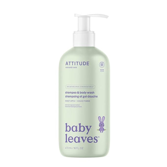 ATTITUDE 2-in-1 Shampoo and Body Wash for Baby, EWG Verified, Dermatologically Tested, Made with Naturally Derived Ingredients, Vegan, Sweet Apple, 16 Fl Oz-CubbioJoy