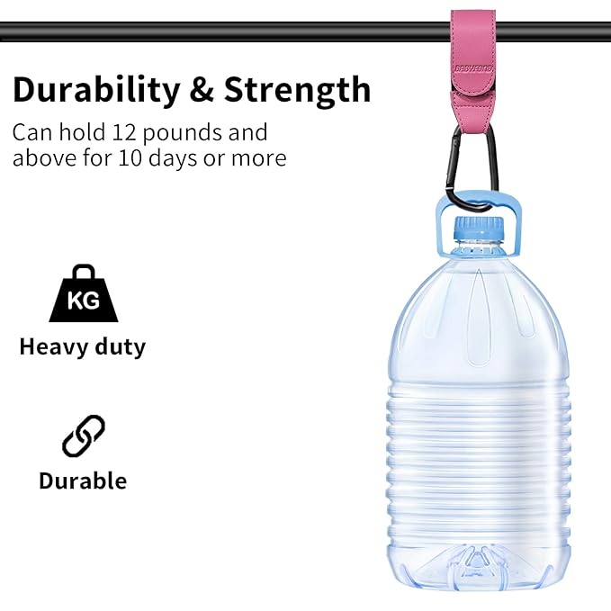 2 Pcs Stroller Hooks for Hanging, Portable Leather Style Stroller Clip Straps, Baby Stroller Hooks for Diaper Bags Grocery Shopping Bags, Mommy Hook for Stroller(Pink)-CubbioJoy