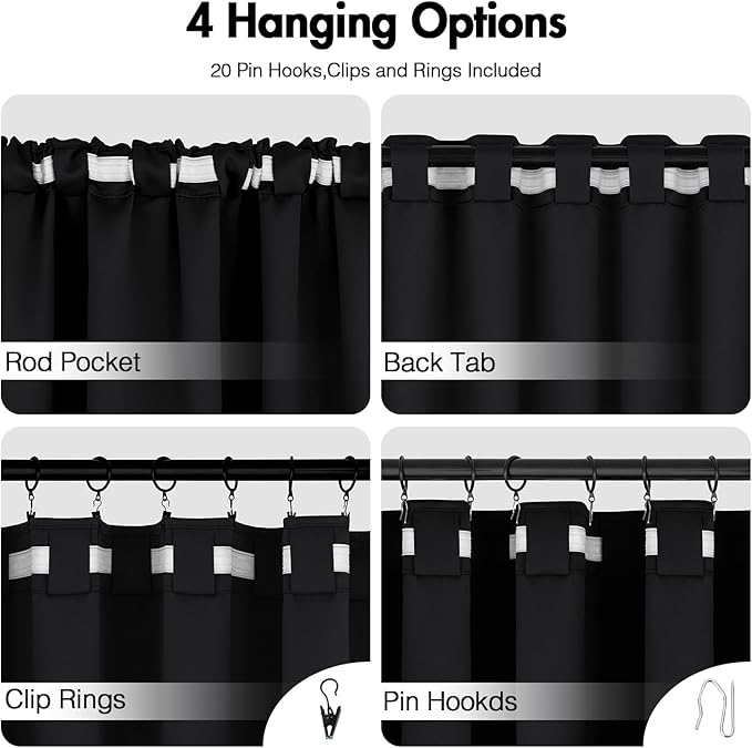 ANRODUO Back Tab Blackout Curtains for Bedroom Living Room, Rod Pocket Pinch Pleated Thermal Insulated Room Darkening Curtains 54 Inches Long 2 Panels, Black, 42 x 54 Inch-CubbioJoy