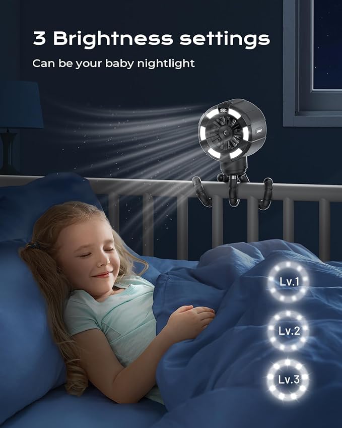 6000mAh Misting Fan for Stroller, 3 Speeds Portable Clip Fan with Intermittent/Continuous Spray, 14H Cooling, Detachable Mount, Timer & Night Light for Baby (100ML Water Tank) - Black-CubbioJoy