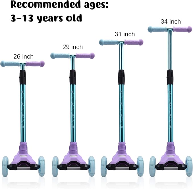 3 Wheel Scooter for Kids Ages 6-12,Kids Scooter with Light Up Wheels, Sturdy Deck Design, and 4 Height Adjustable Suitable for Kid Ages 3-12-CubbioJoy