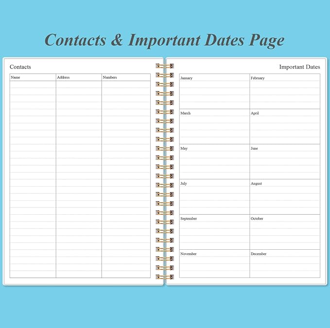 Daily Planner Undated - A5 To Do List Notebook Hourly Schedules, Spiral Appointment Planner for Women and Men, PVC Hardcover, Inner Pocket, Elastic Closure, 5.8" x 8.3", Blue Watercolor-CubbioJoy