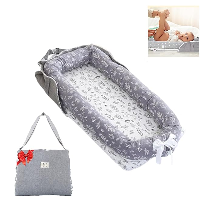 Baby Lounger for Newborn Portable Bag,Baby Play Mat Tummy Time with Strap,Awake-Time Pad Newborn Lounger Adjustable to 0-24 Months Home Travel(Ghostly Grass from Birth)-CubbioJoy