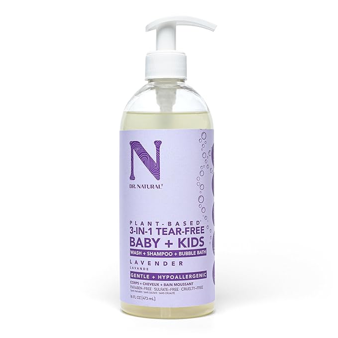 Dr. Natural 3-in-1 Tear-Free Baby Plus Kids Soap - Head-to-Toe Soap and Shampoo - Sensitive Skin Moisturizing Body Wash - Lavender - 16 oz-CubbioJoy