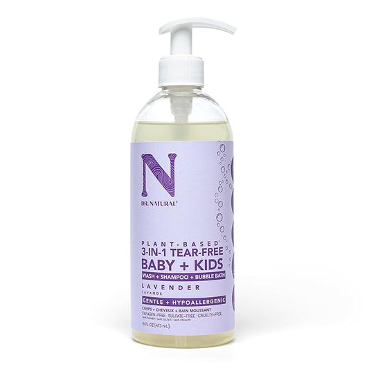 Dr. Natural 3-in-1 Tear-Free Baby Plus Kids Soap - Head-to-Toe Soap and Shampoo - Sensitive Skin Moisturizing Body Wash - Lavender - 16 oz-CubbioJoy