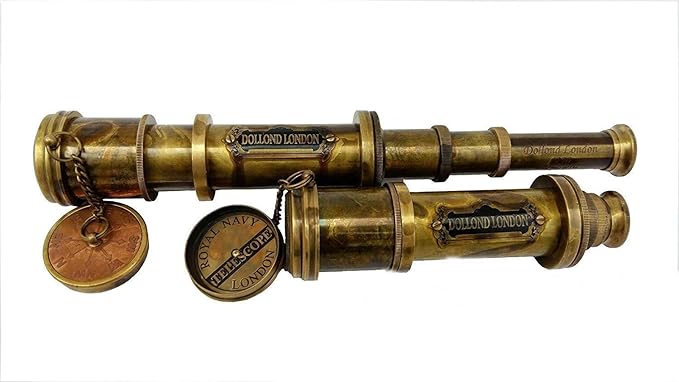 Antique Brass Pirate Telescope Camping Accessories Telescope for Adults Marine Sailor's Spyglass, 18 inch Brass Made w High Resolution Magnification w Brown Leather Case Nautical Gift-CubbioJoy