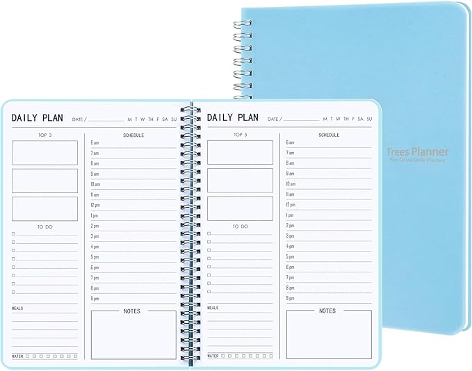 TREES Hourly Daily Planner Undated with To-Do List, Meals, Notes,Appointment Planner Book 10" x 7.3", Flexible PVC Cover,Twin-Wire Binding-CubbioJoy